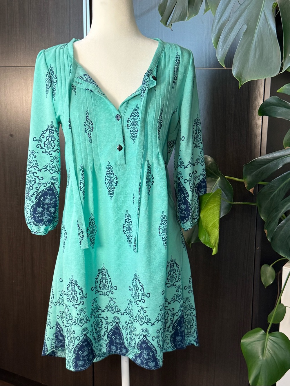 Reborn Aqua Teal Tunic with Navy Paisley Print